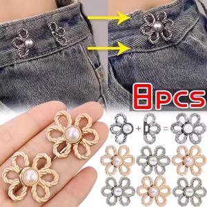 8/4pcs Detachable Metal Waist Buckle Tighten Jeans Button Trousers Skirts Adjust Waistline Snap Button Flower Shape Waist Tightener