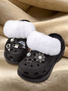 อุ่น ผ้าขนแกะ พื้นรองเท้าด้านในของรองเท้าอุดตันมีส้น สายคล้อง รองเท้าที่เข้ากันได้กับ Crocs ลูกไม้ อุปกรณ์เสริมสําหรับผ้าคลุมขนสัตว์สําหรับ อุ่น Th และสไตล์