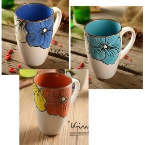 Micro Flaw Special Offer Hand-Painted Large Flower Glaze Ceramic Cup Large Capacity Mug Large Coffee Cup Water Cup 450ml