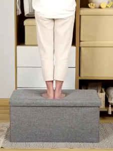 IMUTO Cotton and Linen Storage Stool Can Sit on Adult Sofa Stool Household Ottoman Sofa Storage Box
