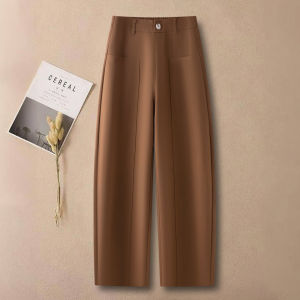 Early Autumn Light Coffee Color Knife Casual Pants Womens High Waist Slimming Harlan Pants Polyester Fiber Commute Style