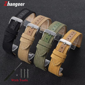 Zhangeer 20mm Canvas Leather Watchband Quick Release Bracelet Men Women Universal Replacement Band Comfortable Sport Nylon Watch Strap Pin Buckle