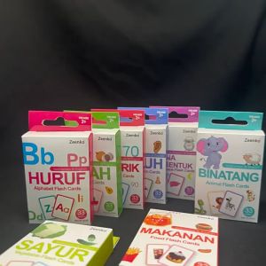 Flash Card Belajar Anak Kartu Edukasi Paud TK Mainan Pembelajaran Flashcard Kreatif Mini Mengenal materi dasar dalam 2 Bahasa Indonesia Inggris