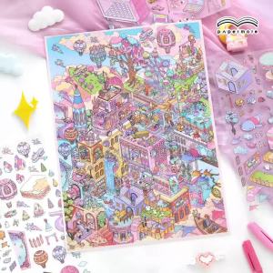 TIANZI Cartoon Miniature Scene 5 Pcs 3D Landscaping Stickers DIY Cabin Scene Stacking and Pasting Hand Account Cute Stationery