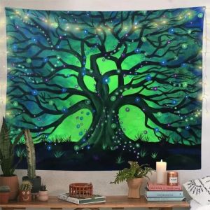 VIKAMA Psychedelic Nấm Tấm Thảm Cây Sự Sống UV Neon Giả Tưởng Treo Tường Thẩm Mỹ Phòng Ngủ Trang Trí Ký Túc Xá Sợi Polyester
