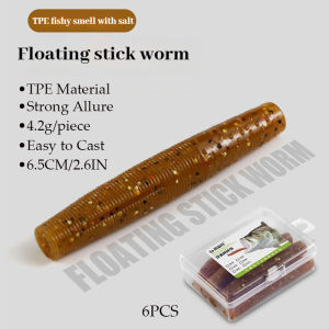 Fishing Lure Worms Bass TPE 6pcs 6.5cm Soft Plastic Artificial Bait Rig Ned Floating Weightless Wobble Easy to Cast Fish Lure