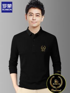 Romon Spring and Autumn Long Sleeve T-shirt Youth Mens Clothing Fashion Business Casual Pure Cotton Lapel Polo Shirt Easiest for Match Bottoming Shirt