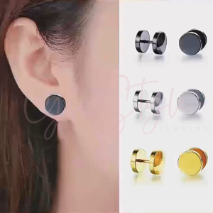 [SG Local Seller] Hot Punk Stainless Steel Earrings Double Sided Round Bolt Barbell Stud Earrings for Men Women Earrings