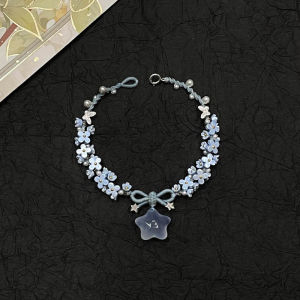 Blue Resin Star Pendant Bracelets Sweet Colorful Flower Bowknot Woven Bracelet for Women Imitation Pearl Charm Jewelry B