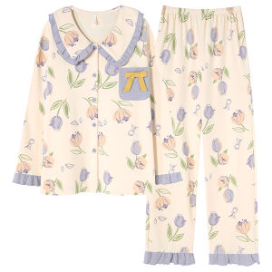 Miiow | Pure Cotton Long Sleeve Sleepwear Womens Spring Autumn Home Clothes Set Large Size Ladies Cartoon Outwear MiiOW Cat Person