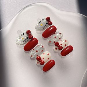 Handmade Cat Eye Butterfly Knot Nail Stickers Cute Cat-Themed Wearable Nails Pure Bright Color Series Autumn Winter New Style