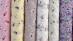 ผ้าเมตร ผ้าคอตต้อนป่านปักลายดอก ผ้าคอตต้อนปักดอก ลูกไม้ปัก คอตต้อนญี่ปุ่น 100% หน้ากว้าง 60 นิ้ว หน่วยขายเป็นเมตร