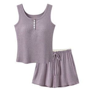 Breathable Summer Sleepwear Sleeveless Cami Shorts Set with Padding
