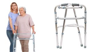 LightWeight Foldable Height Adjustable Reciprocal Walking Frame 2 IN 1 | Tongkat 4 Kaki | Elderly Crutch Aluminium Alloy