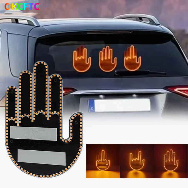 Finger Gesture Light With Remote – Amber LED Car Back Window – Funny Road Rage Signs