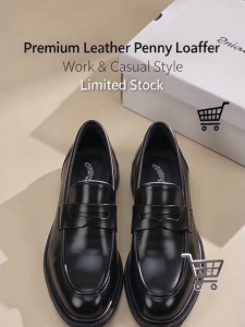 COD Glossy Black Penny Loafers Slip On Versatile Leather Shoes Men Daily Formal Outfit#D67