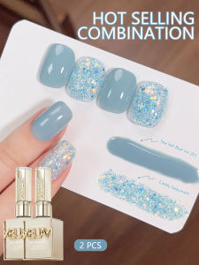 XEIJAYI 2Pcs 15ml Blue Gel Nail Polish SetUV LED Soaking Nail Gel Semi-Permanent DIY Salon Quality Nail Art Gel For Spring