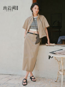 Outdoor Khaki Workwear Style Half Skirt Short Sleeve Top Womens Two-Piece Set Summer 2025 Polyester Fiber Flip-Collar