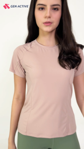 GEN ACTIVE Kaos Olahraga Wanita Lengan Pendek Baju Running Yoga Cewek Atasan Olahraga Gym Padel