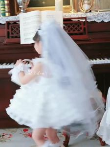 Lolita Girls Princess Dress Childrens Summer Suspender Dress Girls Puffy Cake Dress Baby White Wedding Dress