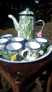 Teko Tinggi 6pcs mug 7cm dan nampan blirik antik klasik vintage murah