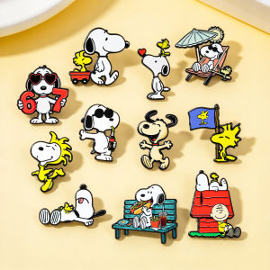 Bandai | 11/12Pcs Cartoon Snoopy Dog 12 Constellations Enamel Brooch Set Zodiac Sign Lapel Pin Cute Metal Badge for Bags Decoration