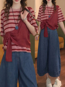 Shalldoer | Retro Hong Kong Style Womens Set Casual Wide Leg Pants Short Sleeve T-Shirt Two-Piece Suit Summer Collection Fashionable Outfit