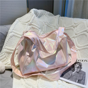 Large Laser Reflective Nylon Crossbody Bag Womens Shopping Travel Backpack Lazy Style Outdoors Bag Soft Handbag Motorcycle Bag