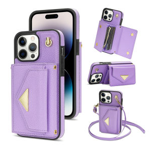 Card Case For iPhone16 17 pro max With Diagonal Strap Lanyard Mobile Phone Shell Cards Slot Case Leather Case With Card holder Wallet Bag Case With Rope For iPhone 15 pro max 14 pro max 13 11 12 promax 14 16 Plus 16E 17 Air X XR XS Cover