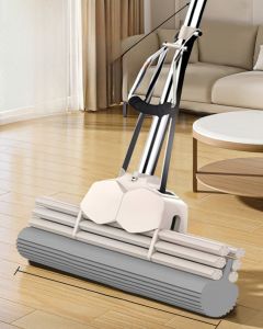 Mop Head Sponge Mop Quick Dry High Absorbency Wheel Design Stainless Steel Handle No Rinse Needed for Home Cleaning