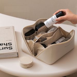 Portable Travel Cosmetic Bag Womens Luxury PU Leather Large Cosmetic Storage Washing Bag