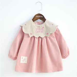 Autumn Winter Girls Pure Cotton Corduroy Apron Anti-Dirt Eating Clothes Butterfly Flying Design Baby Toddler Child Waterproof Reversable Outfit