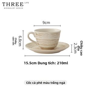 THREE LIFE | Tách Cà Phê Gốm Phong Cách Nhật Bản Đơn Độc Có Dĩa