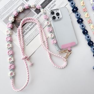 Daisy Flower Mobile Phone Charm Cross-Body Lanyard Flower Flower Mobile Phone Strap Backpack Belt Shoulder Rope Camera Adjustable Hand-Knitted Flower Rope