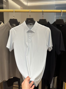 เสื้อโปโลคอตั้งแขนสั้นผ้าไหมน้ำแข็งสำหรับผู้ชาย ทรงหลวม ระบายอากาศได้ดี ดีไซน์ใหม่ ฤดูร้อน 2025 ผ้าฝ้ายผสมโพลีเอสเตอร์