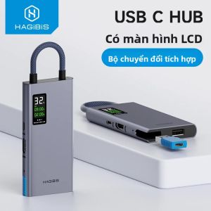 Bộ Chia Cổng USB C Hagibis 100W PD Hỗ Trợ HDMI 4K Đa Cổng Tích Hợp Màn Hình LCD Ethernet Gigabit Tương Thích Với MacBook Pro iPad HP