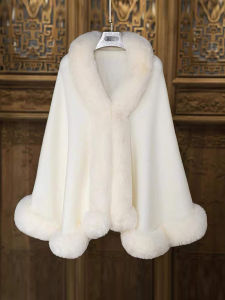 Knit Fur Collar Fake Fur Shawl Coat