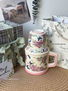 Elegant Retro Jasmine Ceramic Mug Large Capacity With Lid