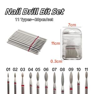 20Pcs/bag Diamond Nail Fine Flame Drill Bit Set Open The Finger Edge Skin And Remove Dead Skin Nail Art Drill Bit Manicure Tools