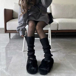 Tất Giữ Ấm Chân Len Dệt Kim Phong Cách Lolita Nhật Bản Kiểu Dáng Dễ Thương Có Quả Cầu Len Dành Cho Nữ Mùa Thu Đông Màu Trơn