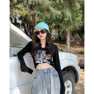 SM COLLECTIONN Crop Top Longslevee GOOD NIGHT Wanita/Atasan LONGSLEVE Knit Rib Wanita