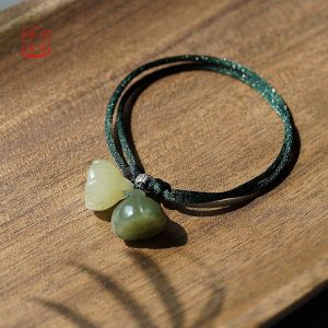 Twin Lotuses Hotan Jade Lotus Seedpod Jade Pendant Bracelet Anklet Carrying Strap Jade Small Lotus Seedpod Pendant Mori Style Non-mainstream Gift for Women
