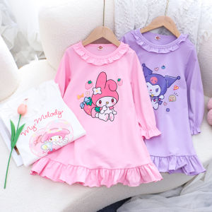 New 2025 Cotton Nightgown for Girls Cartoon Print Home Clothes Baby Toddler Children Dress Pure Cotton Spring Autumn Kids