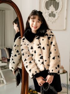 เสื้อคลุมขนแกะเทียมแบบออริจินัลสำหรับผู้หญิงแบบใหม่ฤดูหนาวเสื้อตัวสั้นผ้าพลัฌกันหนาวหนาพิเศษสไตล์ตะวันตกน่ารักสำหรับคนตัวเล็ก