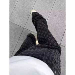 American Style Retro Floral Print Mens Jeans High Street Hip Hop Loose Straight Leg Long Trousers Full Print Casual Jeans