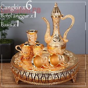 8pcs/Set Teko Arab Aladin Gold Gelas Anggur Emas Antik Ornamen Emas Ornament/set Gelas Anggur Kendi