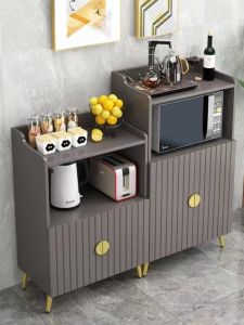 Modern Minimalist Solid Wood Microwave Oven Cabinet Glass Door Storage Cabinet for Kitchen Tea Water Cabinet Combination Furniture