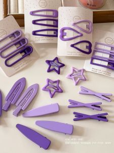 Purple Seamless BB Clip Womens Side Hair Accessories Duckbill One-Row Hairpins Sweet Style Fresh out Fashion Hair Decorations