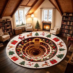 Thảm Tròn Hình Ông Già Noel VIKAMA Ảo Ảnh Quang Học Chống Trượt Trang Trí Giáng Sinh Thảm Phòng Khách Trong Nhà 100% Polyester Mặt Sau Bằng Nhựa PVC