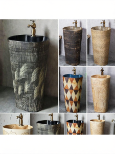 Retro Outdoor Balcony Home Use Ceramic Column Sink